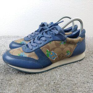 Coach Tennis Shoes Womens Size 6.5 Floral Sneakers Blue Designer